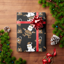 Leopard Santa Handväska Mönster På Svart Presentpapper