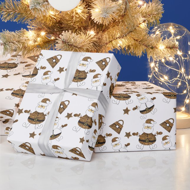 Leopard Santa Handväska Stjärnmönster På Vitt Presentpapper (Helgdagar)