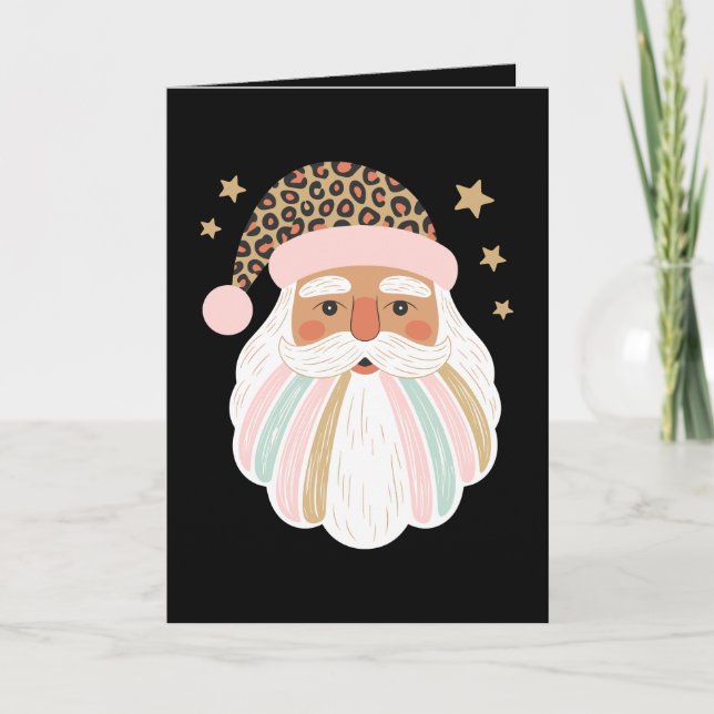 Leopard Santa mössa Pastell Boho jul Xmas Kort (Framsida)