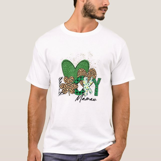 Leopard Shamrock Funny Lucky Mamaw St Patricks Day T Shirt (Framsida)