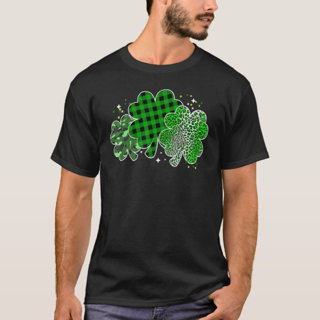 Leopard Shamrock Lucky Charm Men Women Irish St Pa T Shirt (Framsida)