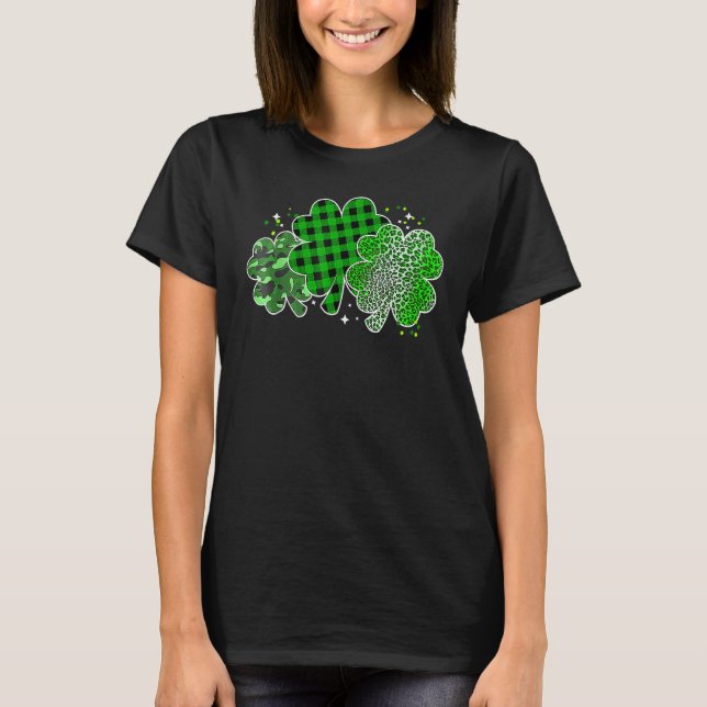 Leopard Shamrock Lucky Charm Men Women Irish St Pa T Shirt (Framsida)