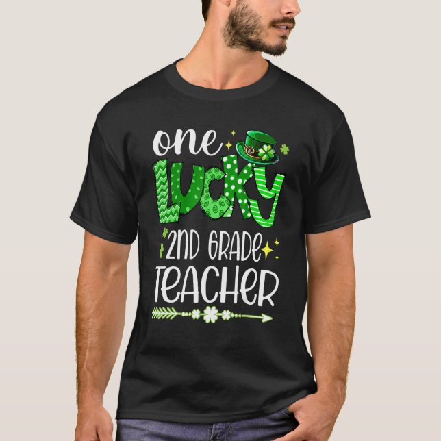 Leopard Shamrock One Lucky 2nd Grade Teacher St Pa T Shirt (Framsida)