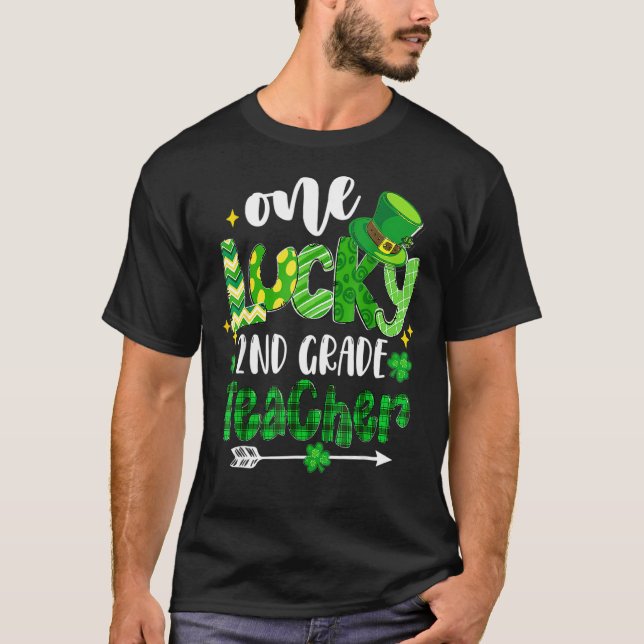 Leopard Shamrock One Lucky Klass Teacher Patri T Shirt (Framsida)