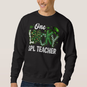 Leopard Shamrock One Lucky Spl Teacher St. Patrick Lång Ärmad Tröja