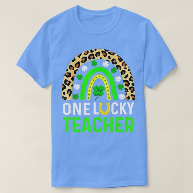 Leopard Shamrock One Lucky Teacher St Patrick's Da T Shirt (Design framsida)