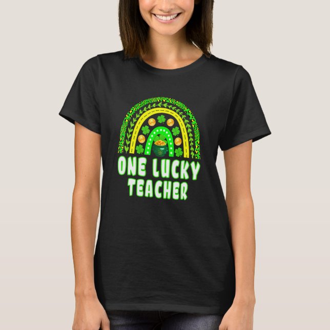 Leopard Shamrock One Lucky Teacher St Patrick's Da T Shirt (Framsida)