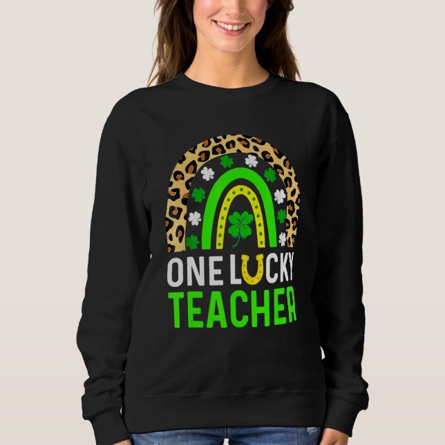 Leopard Shamrock One Lucky Teacher St Patrick's Da T Shirt (Framsida)