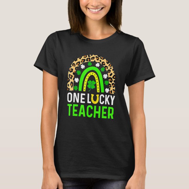 Leopard Shamrock One Lucky Teacher St Patrick's Da T Shirt (Framsida)