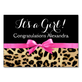 Leopard Shock rosa Bow är en flicka Safari Baby Sh Bordsnummer