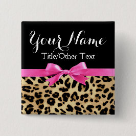 Leopard Shock rosa Bow Personlig Namn bricka Knapp
