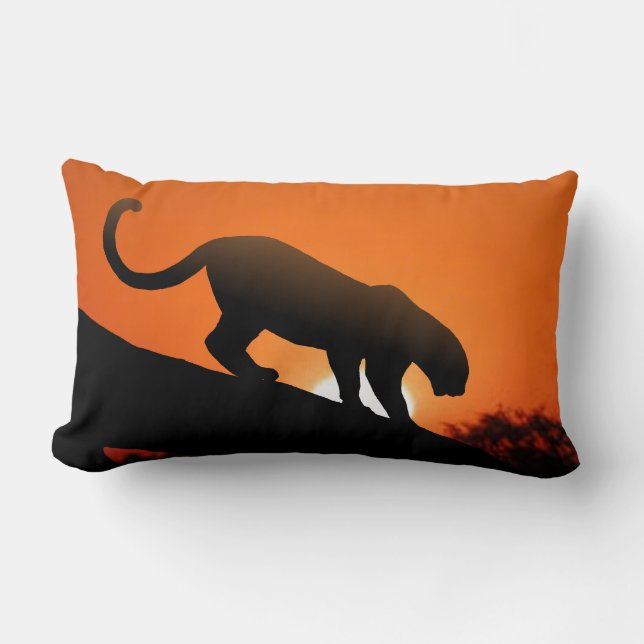 Leopard Silhouette och Lera Trasa Lumbarkudde (Framsida)