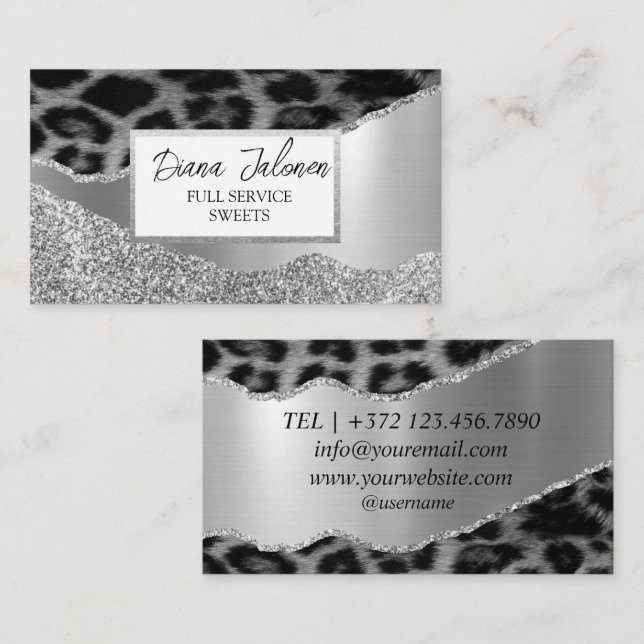 Leopard Silver Glitter Women's DIY Beauty Visitkort (Fram/baksida)