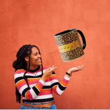 Leopard Skin Black Honung Guld Rand Namn Kaffe