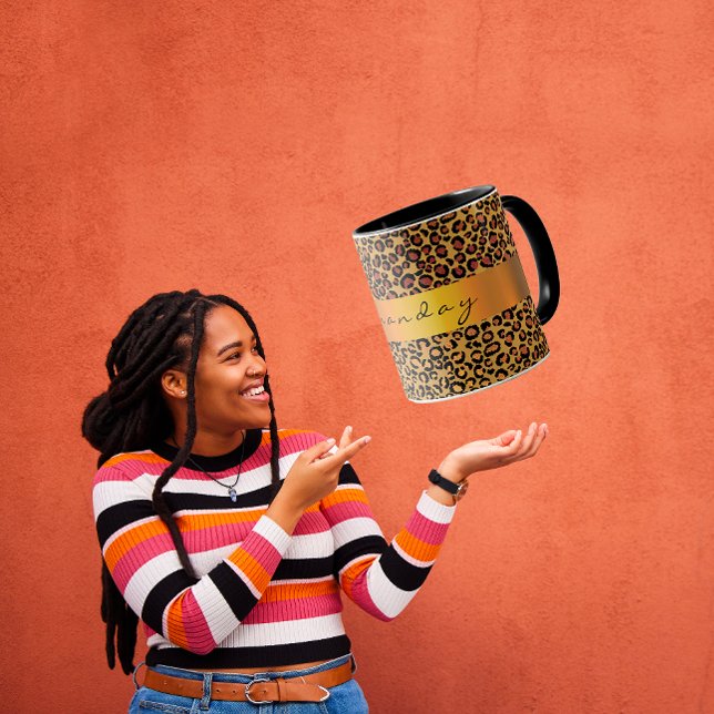 Leopard Skin Black Honung Guld Rand Namn Kaffe Mugg (FloreneK Studio 
)