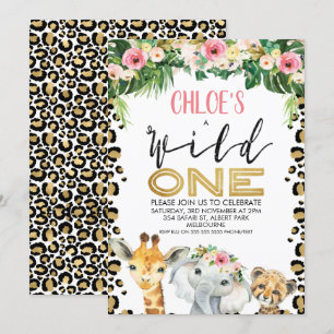 Leopard Skin Blommigt Vild en födelsedagsinbjudan Inbjudningar