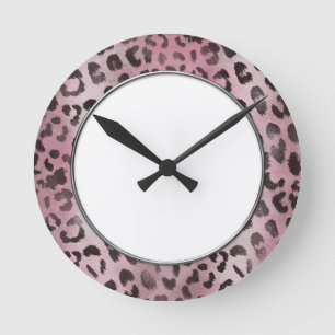Leopard Skin i rosa Ros Rund Klocka