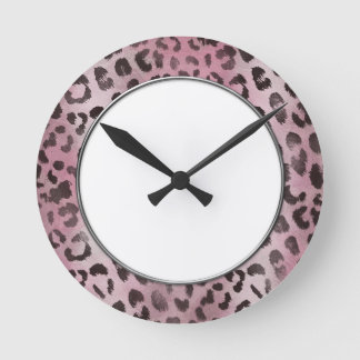 Leopard Skin i rosa Ros Rund Klocka