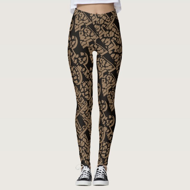 Leopard Skin Print Black and Brown legings Leggings (Framsida)