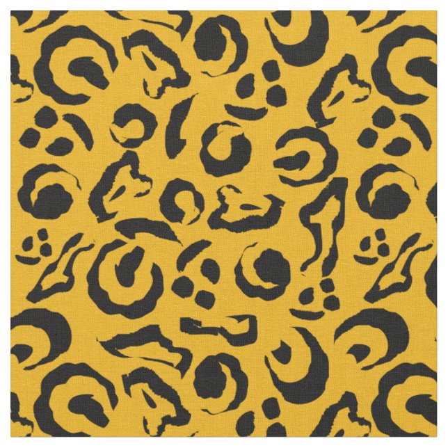 Leopard Skin Print Mustard Gult Black Camouflage Tyg (Närbild)