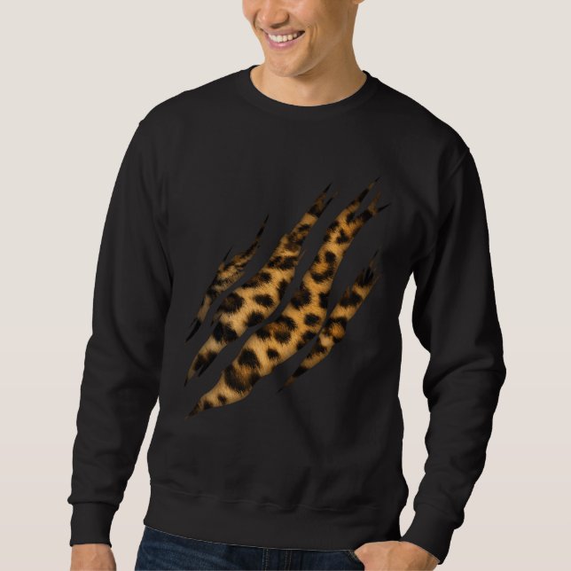 Leopard Skin Print Torn Klo Lång Ärmad Tröja (Framsida)
