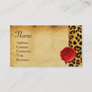 LEOPARD SKIN,RED VAX SEAL PARCHMENT Monogram Visitkort