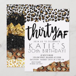 Leopard Skriv ut 30 AF Guld Glitter Inbjudningar