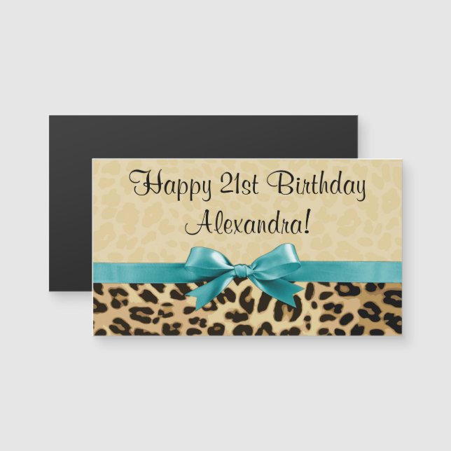 Leopard Skriv ut Aqua Blue Bow Girls Womens Birthd (Fram/baksida)