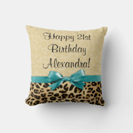 Leopard Skriv ut Aqua Blue Bow Girls Womens Birthd Kudde
