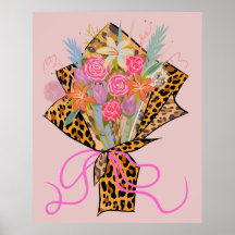 Leopard Skriv ut Bouquet Wall Art
