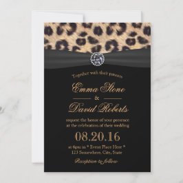 Leopard Skriv ut Bright Diamond Black Ribbon Bröll Inbjudningar