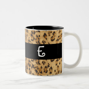 Leopard Skriv ut E monogram initialer kaffe Mugg K