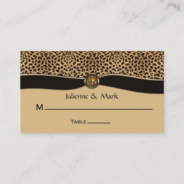 Leopard Skriv ut FAUX Ribbon Jewel Place Cards Placeringskort (Framsida)