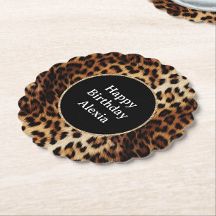 Leopard Skriv ut födelsedag i Guld Glitter Gnistra Underlägg Papper