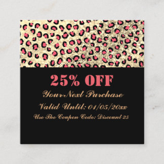 Leopard Skriv ut Glitter Black QR-kodrabattkort Fyrkantigt Visitkort