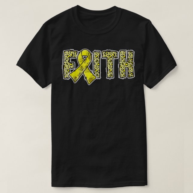 Leopard Skriv ut Guld Ribbon FAITH Childature Canc T Shirt (Design framsida)