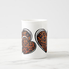 Leopard Skriv ut Hand plockade Heart Benporslin Mugg