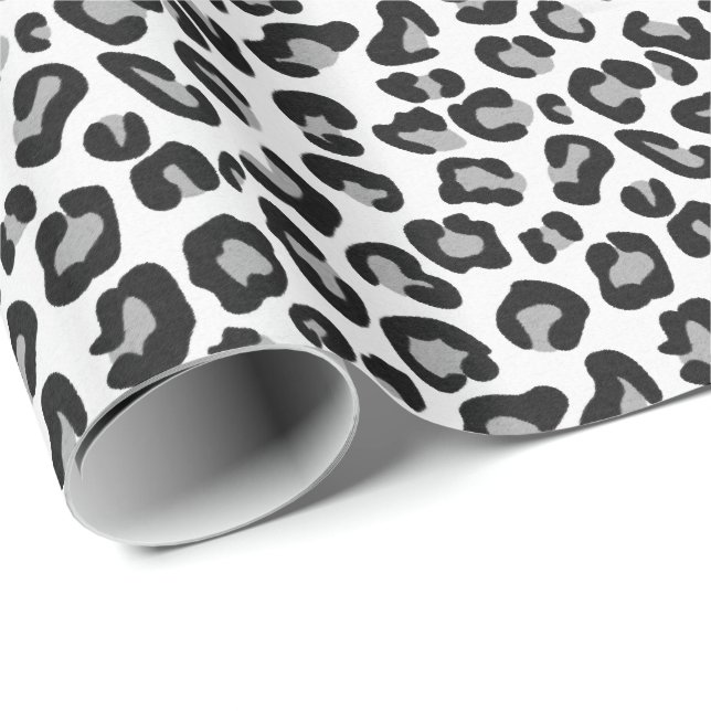 Leopard Skriv ut i svartvitt med Grått / Grått Presentpapper (Rullad Hörn)
