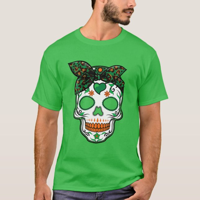 Leopard Skriv ut Irish Sugar Skull S Women St Patr T Shirt (Framsida)