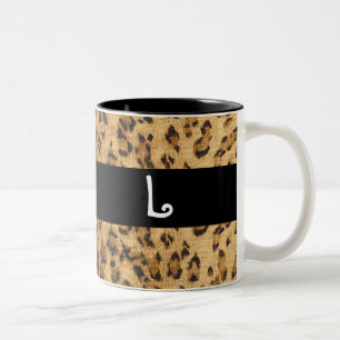 Leopard Skriv ut L monogram initialer kaffe Mugg K
