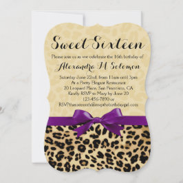 Leopard Skriv ut Lila Bow Sweet 16-partsinbjudan Inbjudningar