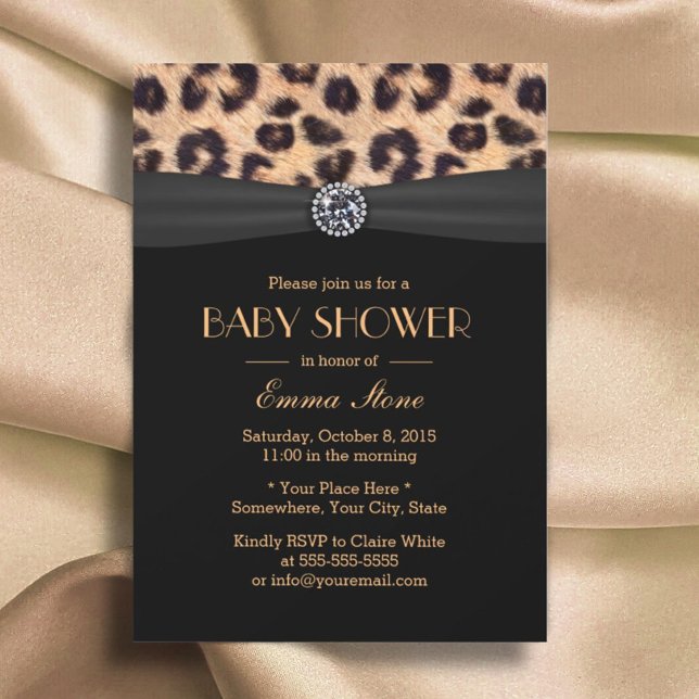 Leopard Skriv ut Mönster på Eleganten Baby Shower Inbjudningar (Skapare uppladdad)