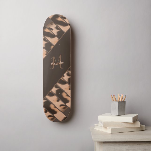 Leopard Skriv ut Personlig Monogram Namn Mini Skateboard Bräda 18,5 Cm (Väggkonst)