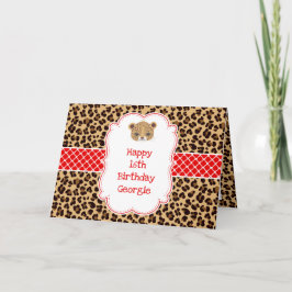 Leopard Skriv ut Red Quatrefoil Birthday Kort