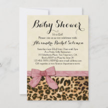 Leopard Skriv ut Rosa Bow Girl Baby Shower-inbjuda