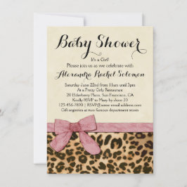 Leopard Skriv ut Rosa Bow Girl Baby Shower-inbjuda Inbjudningar