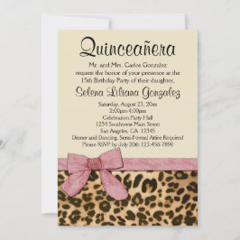 Leopard Skriv ut Rosa Bow Girl Quinceañera-inbjuda Inbjudningar