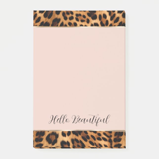 Leopard Skriv ut  Rosa Chic Guld Glam Post-it Block (Framsida)
