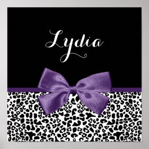 Leopard Skriv ut Söt Lila med Namn Poster