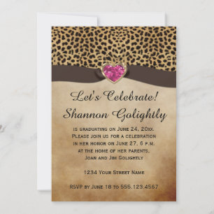 Leopard Skriv ut Studentfesten Rosa Heart Bling Inbjudningar